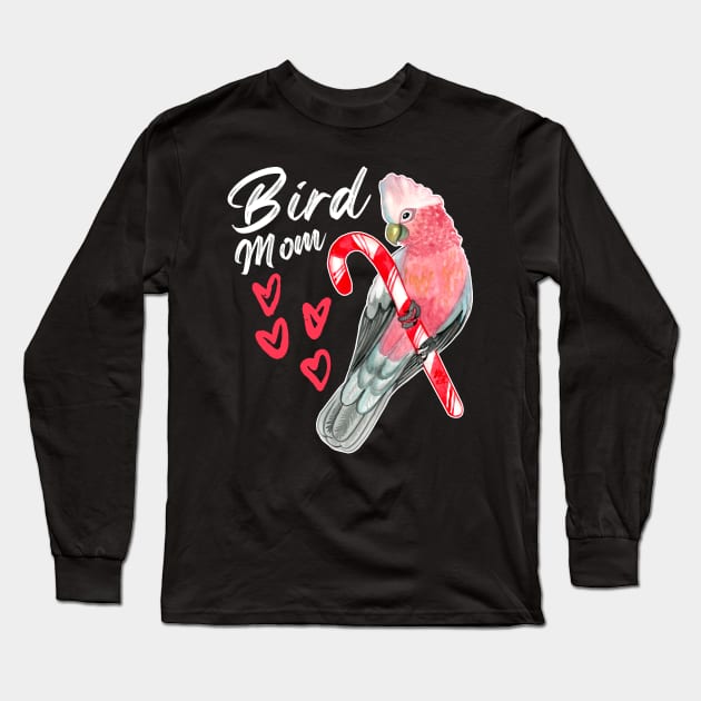 Parrot Bird Mom - Galah Cockatoo Watercolor Long Sleeve T-Shirt by IvyLilyArt